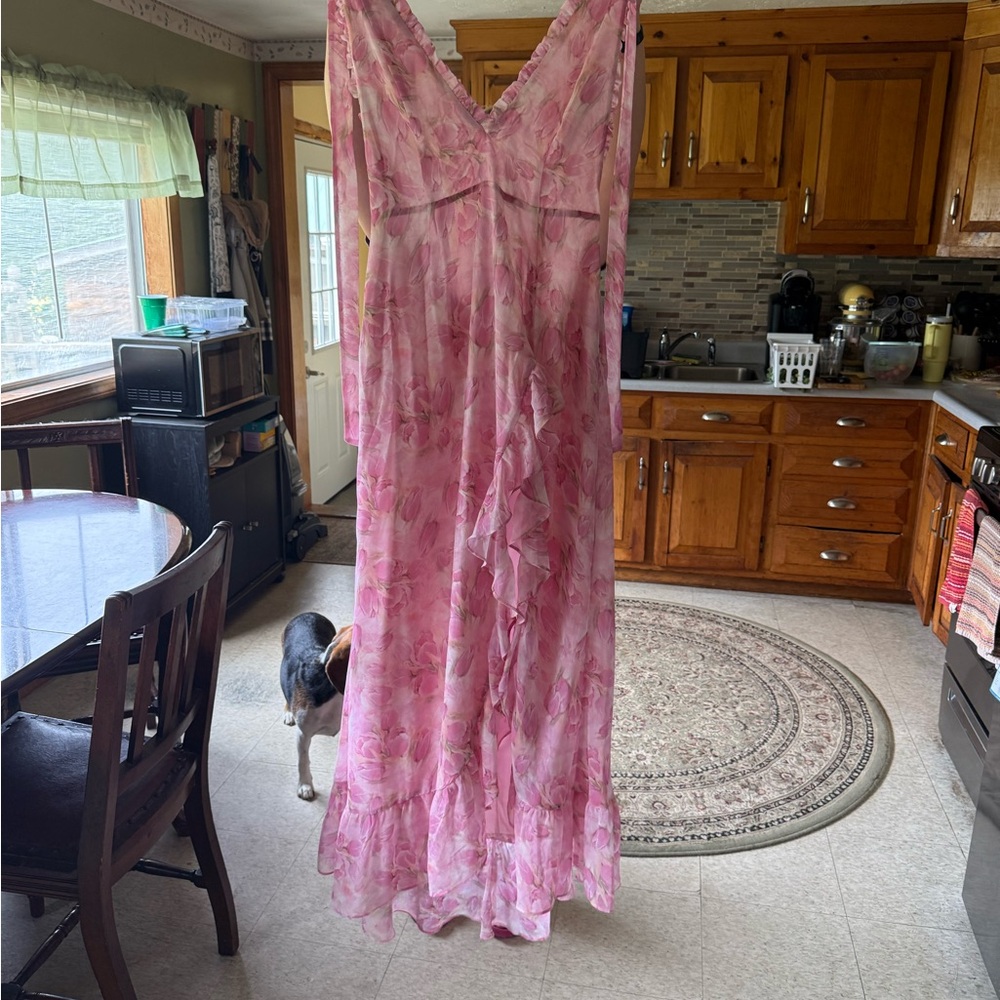Hello Molly Passionate Paths Halter Maxi Dress Pink Floral- XL